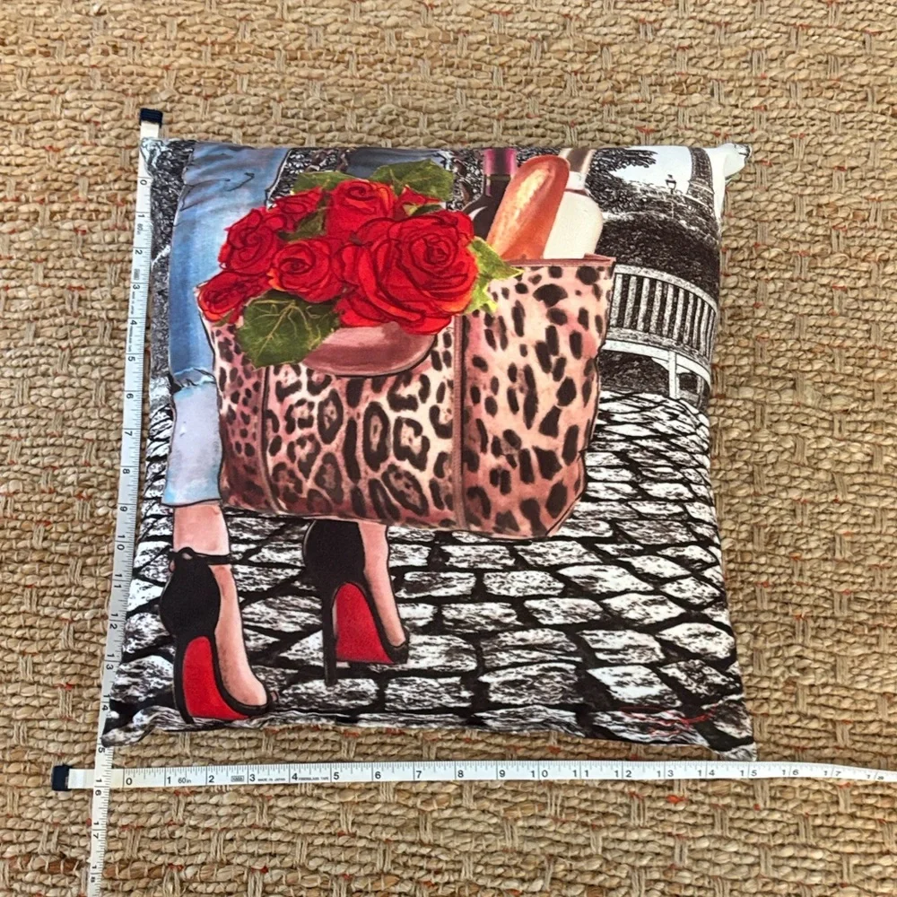 Leopard Print Accent Pillow with Red and Black Design